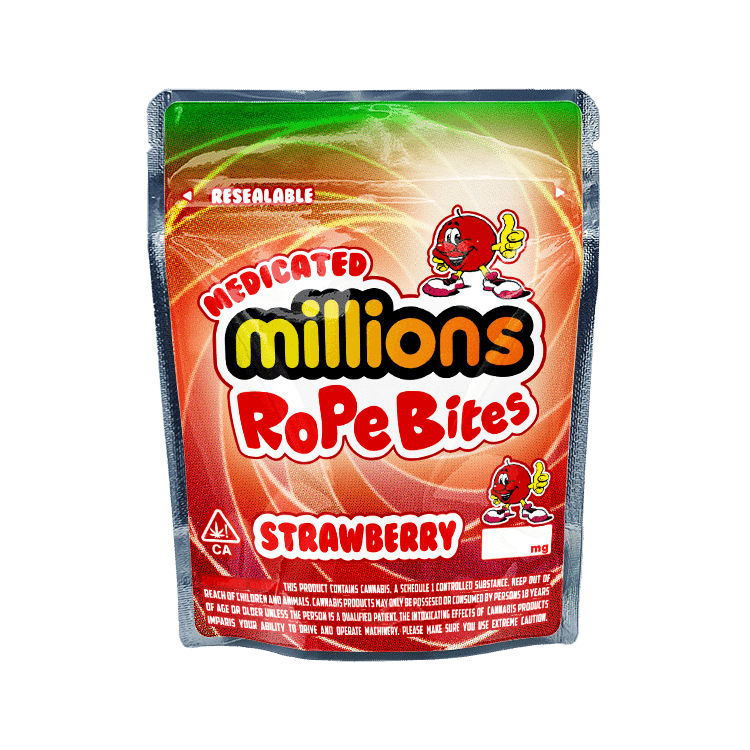 Millions Rope Bites Strawberry Mylar Bags / Cali Packs / Edibles Packaging