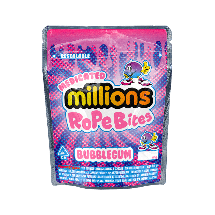 Millions Rope Bites Bubblegum Mylar Bags / Cali Packs / Edibles Packaging